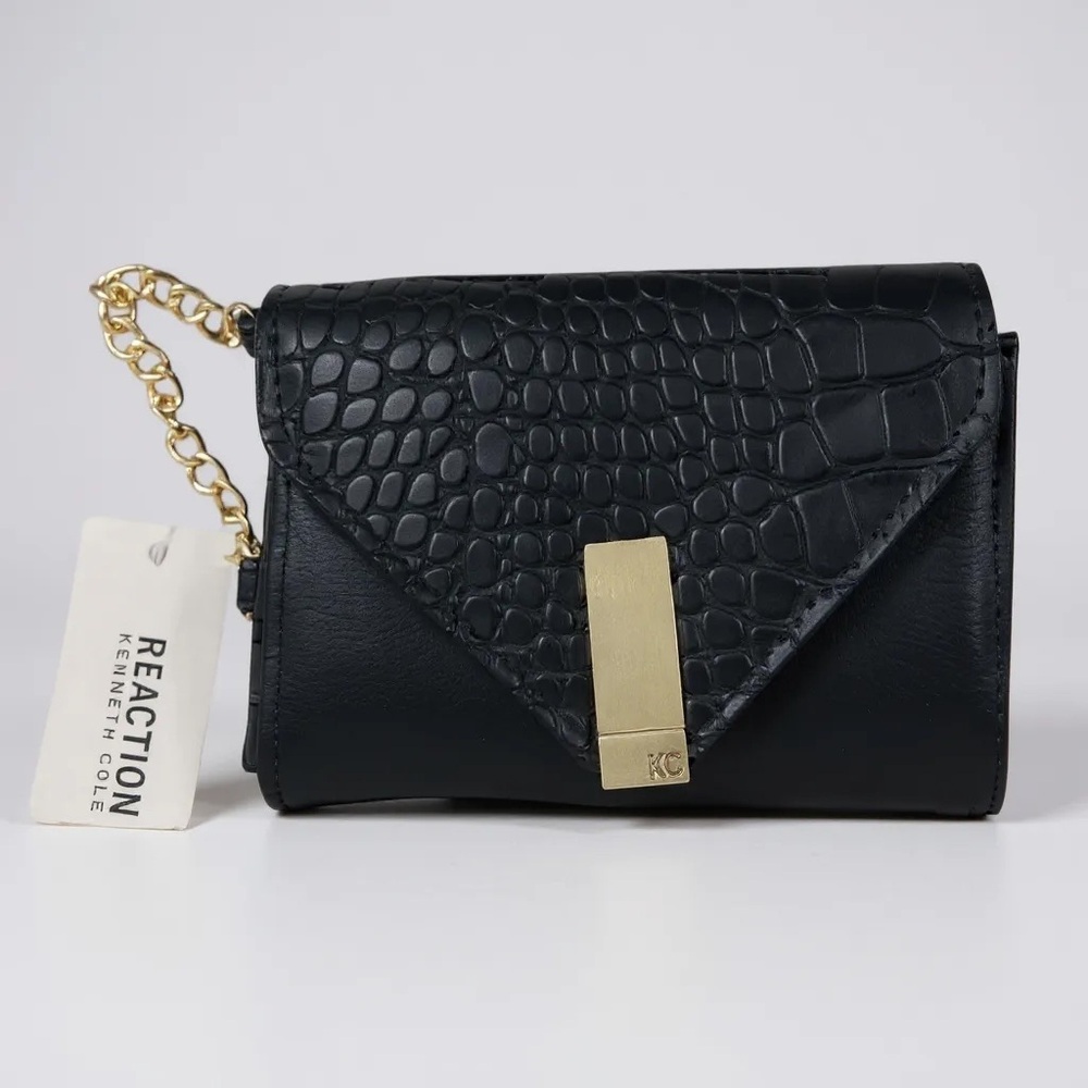 Kenneth Cole Reaction Black Faux Croc Embossed Card Indexer Wallet